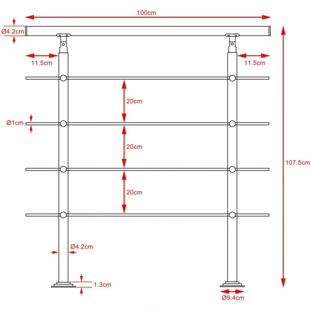 Handlauf Edelstahl - 3,3ft - 4 Stringer