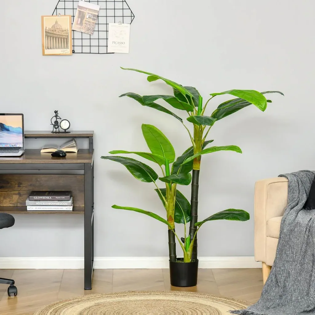 künstliche Pflanzen 150 cm künstlicher Bananen Baum Kunstpflanze Zimmerpflanze Dekopflanze Büropflanze Kunststofftopf fü