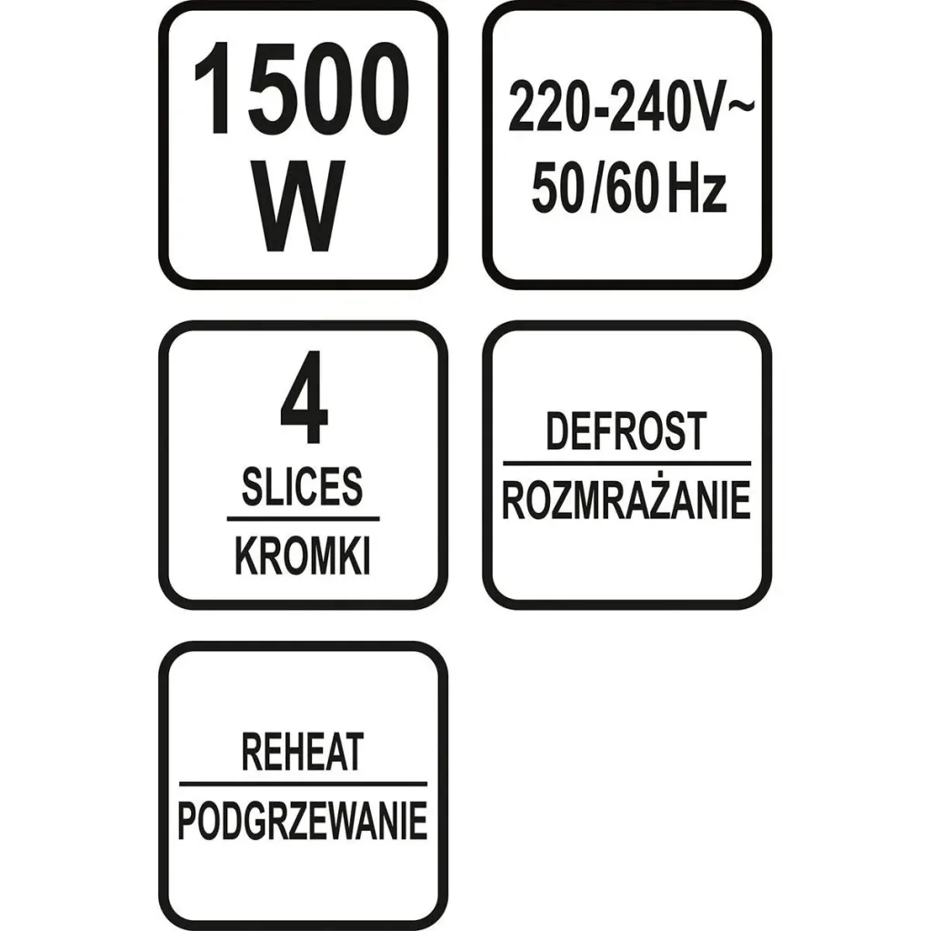Toaster - 1500W - 4 Scheiben auf einmal - 7 Heizstufen