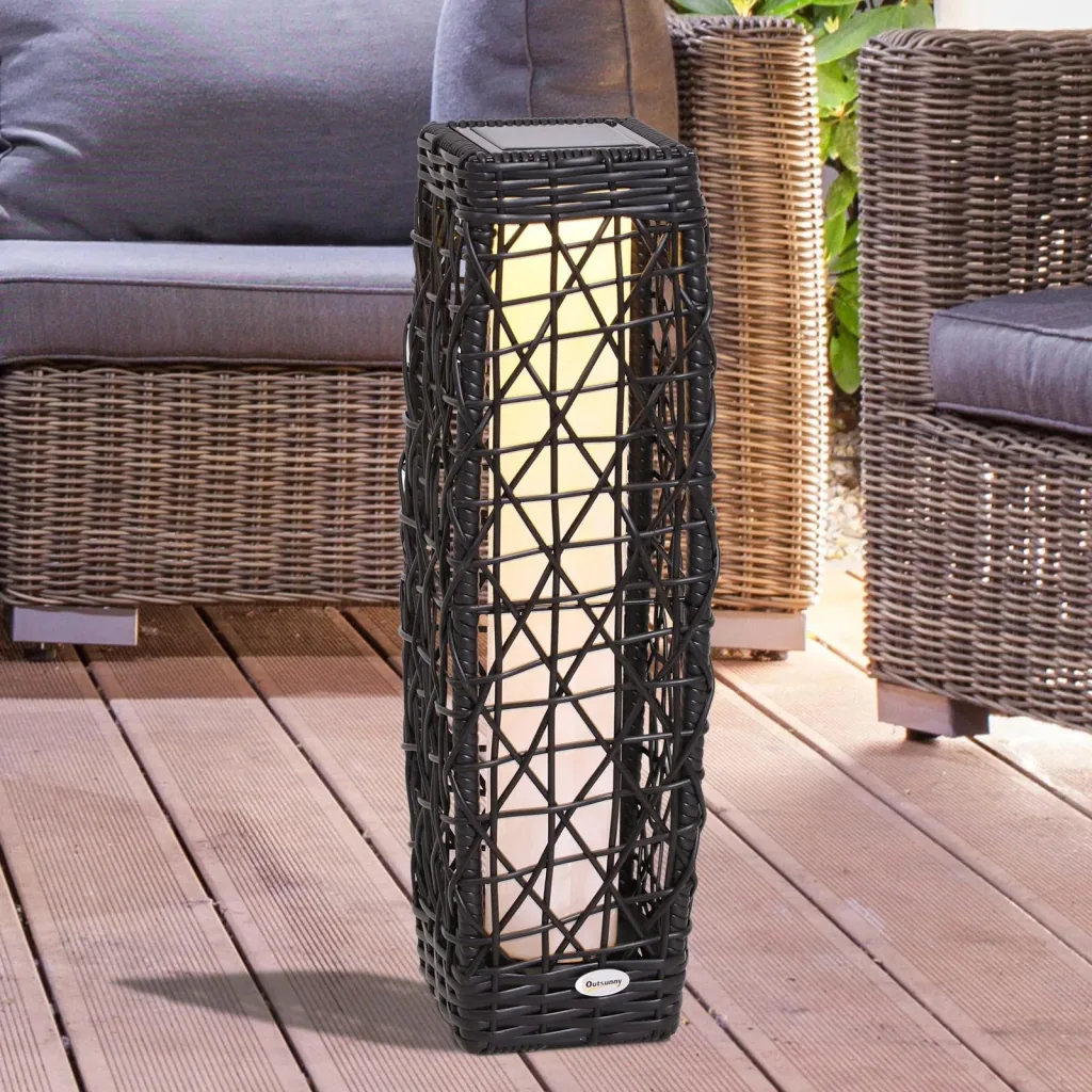 Solarlampe Rattan Gartenlampe Wegbeleuchtung Lichtsensor automatisch wasserdicht kaffeebraun L19 x B19 x H68 cm