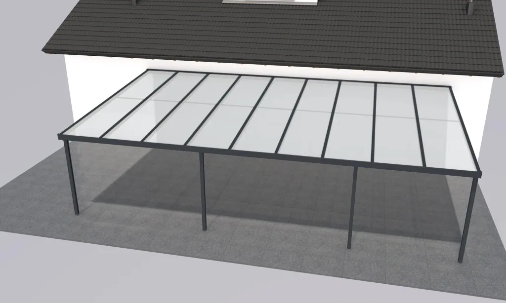 Terrassendach Premium, anthrazit, 9135 x 5060 mm - Polycarbonat Stegplatten 16 mm, opal