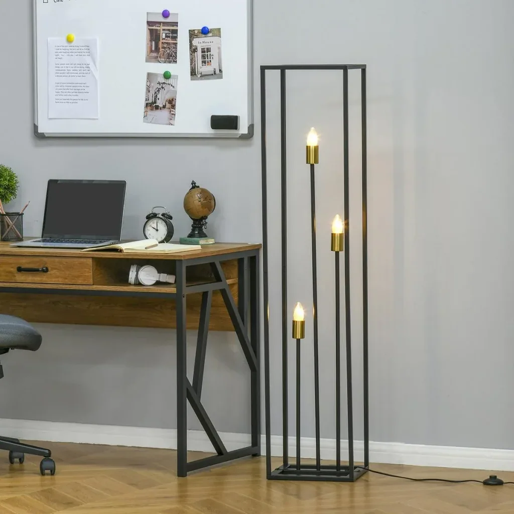 Stehleuchte mit 3 Glühbirnensockel moderne Stehlampe mit E27/E26 Fußschalter für Wohnzimmer Schlafzimmer Stahl Schwarz 3