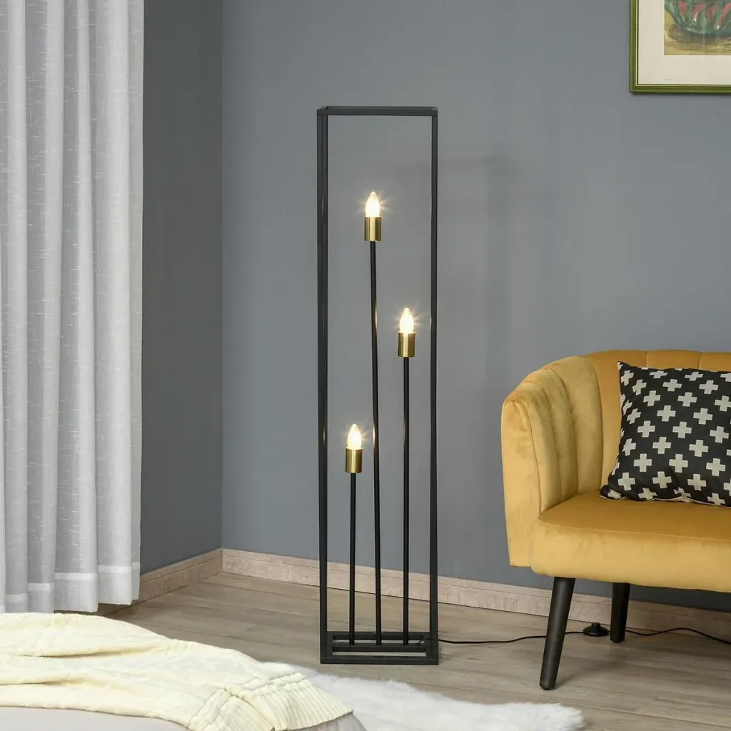 Stehleuchte mit 3 Glühbirnensockel moderne Stehlampe mit E27/E26 Fußschalter für Wohnzimmer Schlafzimmer Stahl Schwarz 3