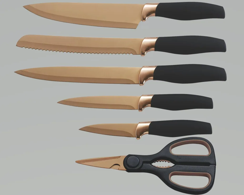 Messerset "Titanium Rosé", inklusive Universalschere, Roségold/ Schwarz 6-teilig