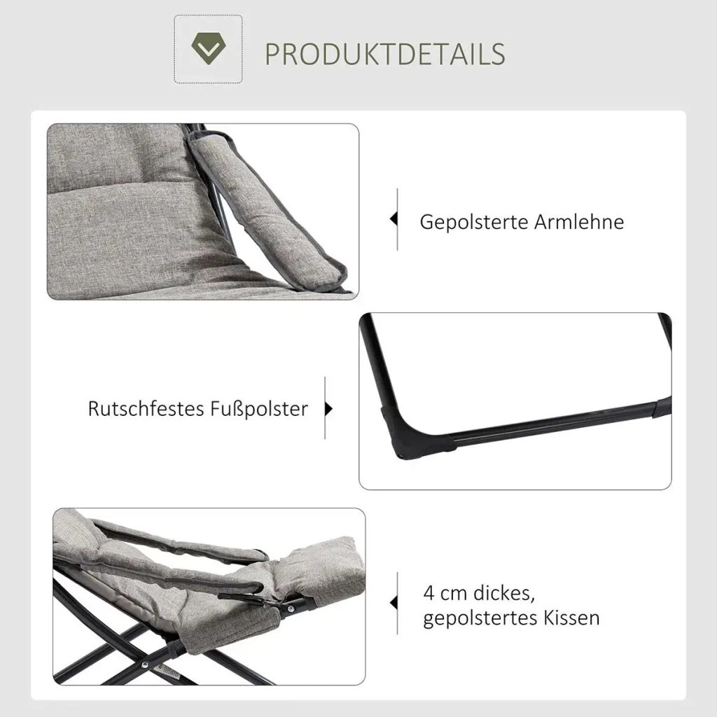 Klappstuhl mit Auflage abnehmbar Gartenstuhl Campingstuhl Liegestuhl Sitzmöbel Garten Terrasse Balkon Textilene Stahl Gr