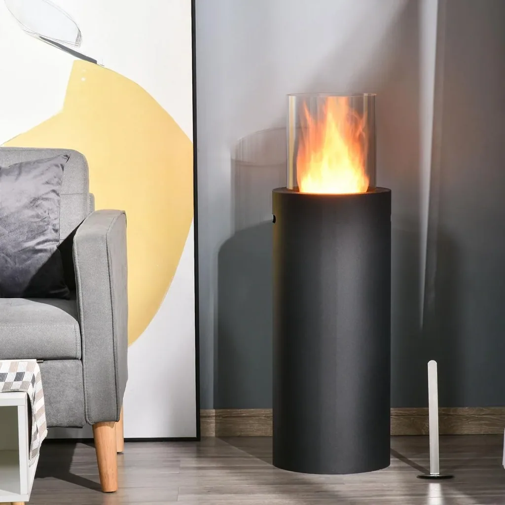 Ethanol-Kamin Bio-Ethanol-Brenner 0,4L 1 Std. Brenndauer 1000W kein Rauch Stahl gehärtetes Glas Schwarz 30 x 30 x 94 cm