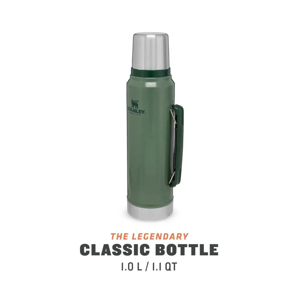 Classic Vakuum-Flasche 1,0 l, Hammertone grün, doppelwandige Vakuumisolierung, Griff, Trinkbecher
