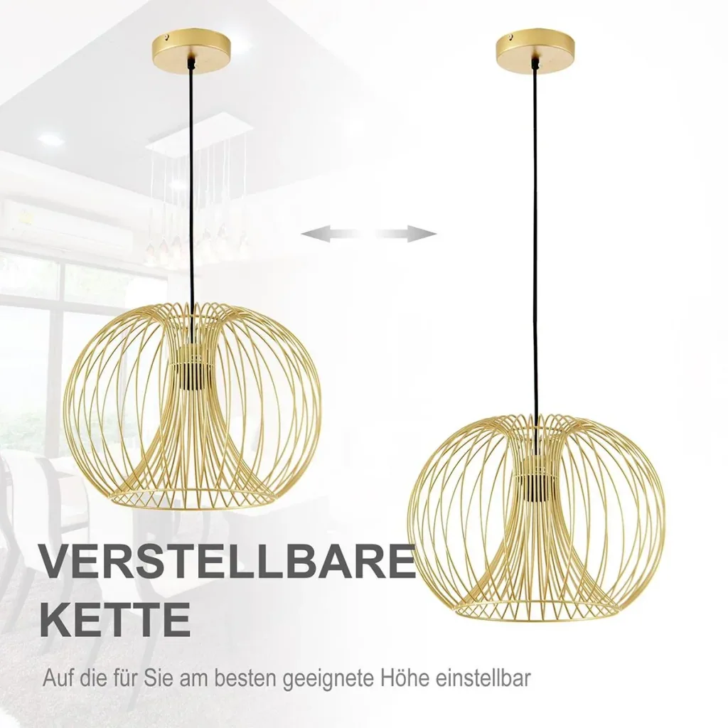 Pendelleuchte mit goldenem gebogenem Stahlrahmen gold