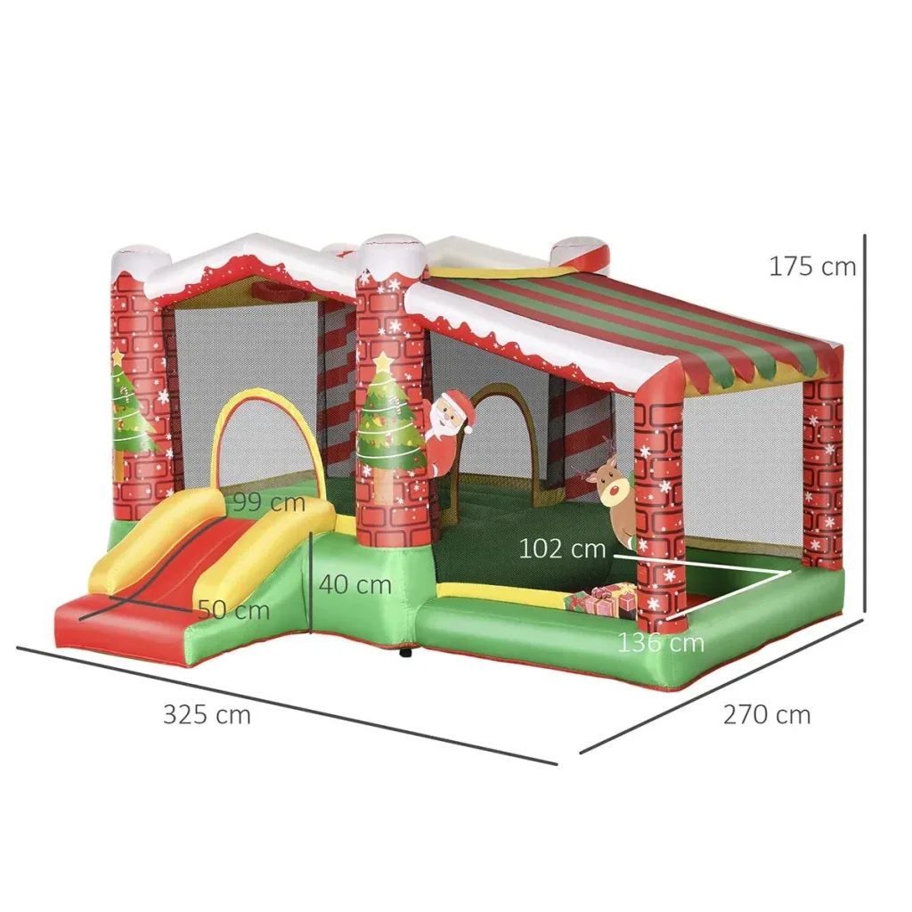 Weihnachten Aufblasbare Hüpfburg für 3 Kinder Springburg mit Gebläse für 3-8 Jahre Rot+Grün 325 x 270 x 175 cm