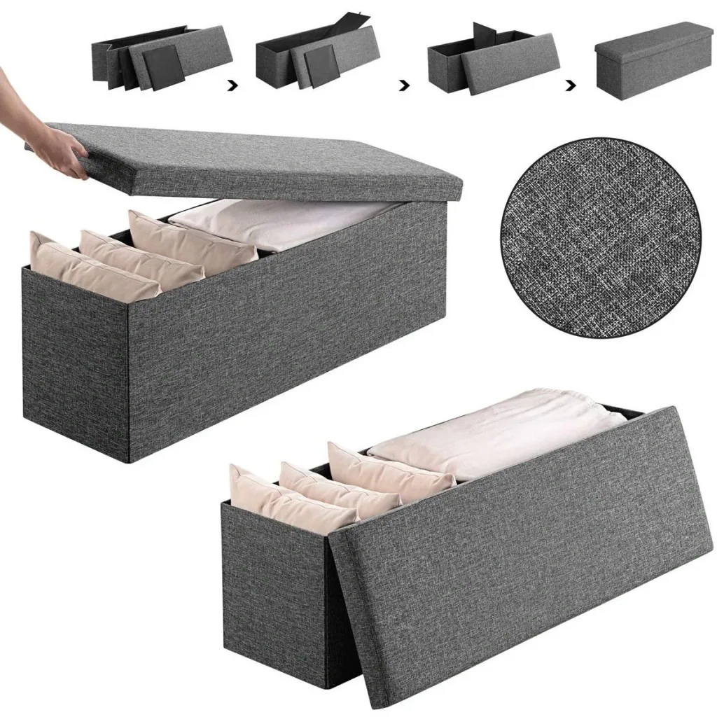 Sitzbank mit Stauraum - klappbar Dunkelgrau 115x38x38cm