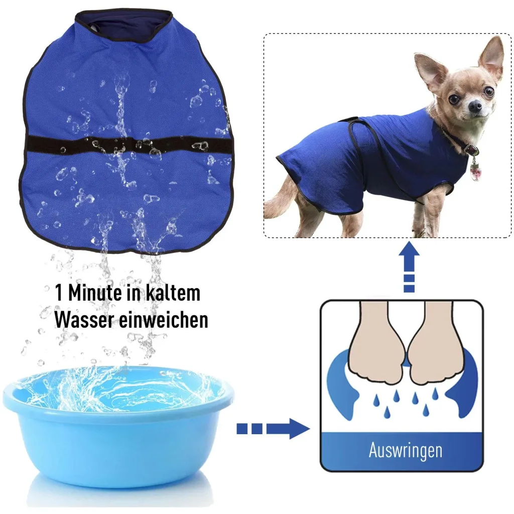 Hunde Kühlweste Kühljacke Cooling Vest schnelle Abkühlung Polyester Blau Ø50 x 50 cm