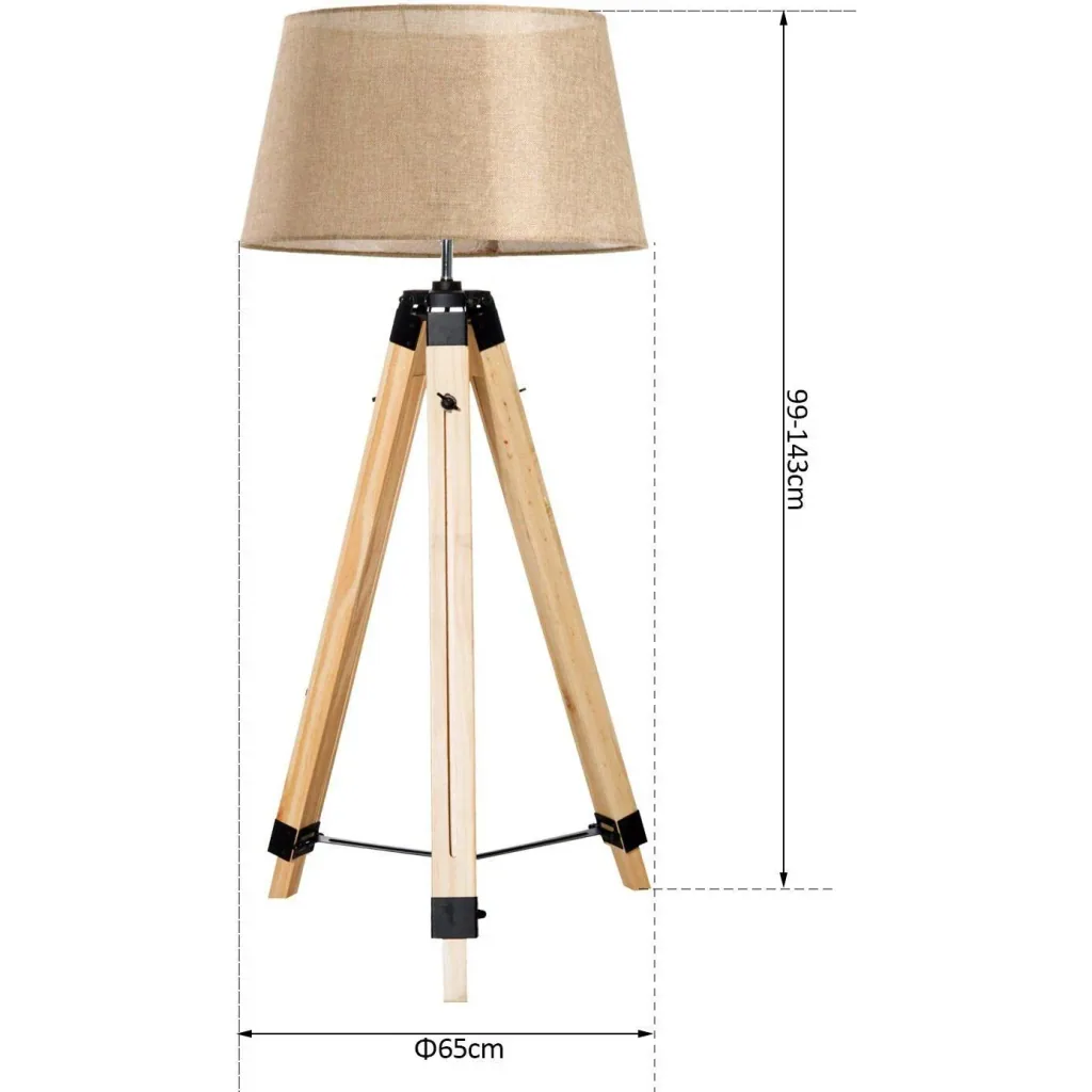Stehlampe Dreibein höhenverstellbar 99-143cm E27 Kiefer Beige