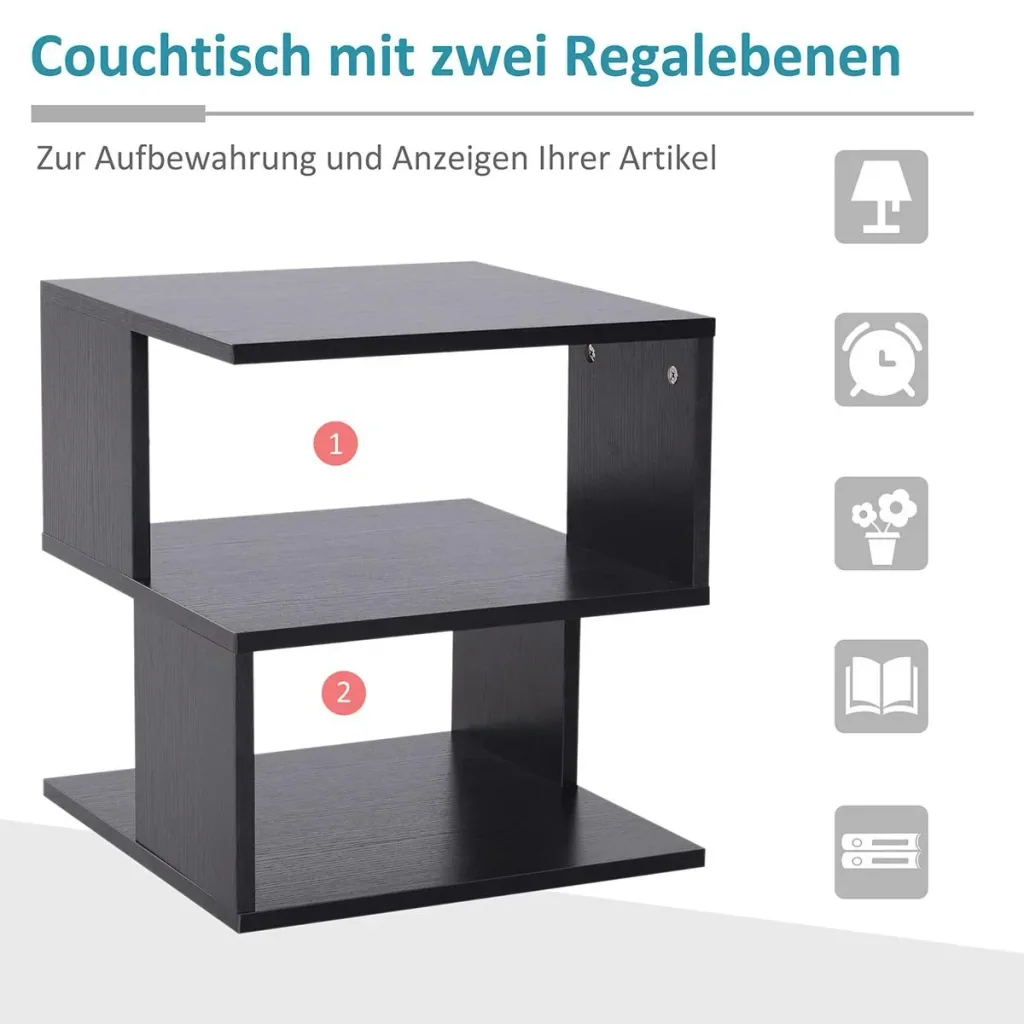 Beistelltisch Betttisch mit modernes Design, Spanplatte, Schwarz, 40x40x43 cm