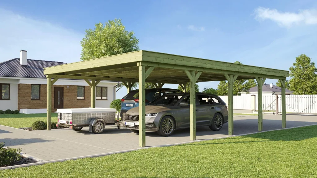 Doppelcarport 609 Gr. 2, 600 x 812 x 240 cm, kesseldruckimprägniert mit Trapezblech-Dach