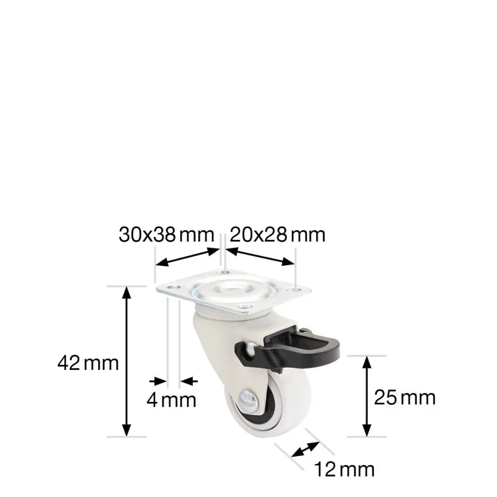 Design 3C Lenkrollen 4 teiliges Set - Ø 25 mm, soft, weiß, 2 Rollen mit & 2 ohne Feststeller, Tragkraft 12 kg / Rolle