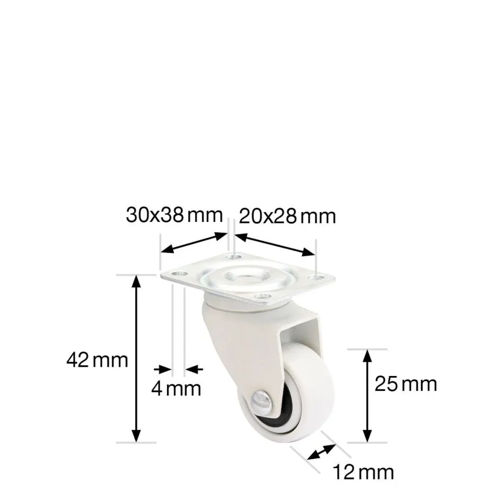 Design 3C Lenkrollen 4 teiliges Set - Ø 25 mm, soft, weiß, 2 Rollen mit & 2 ohne Feststeller, Tragkraft 12 kg / Rolle