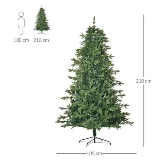 künstlicher Weihnachtsbaum 2,1 m Christbaum Tannenbaum PVC PE Metall Grün Ø105 x 210 cm