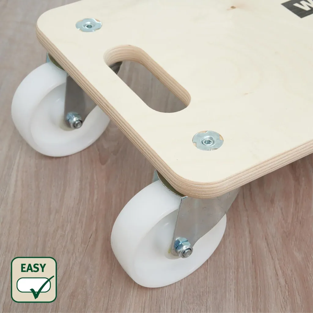 Transporthilfe MM 1326, 59 x 29 x 13,5 cm, harte Rollen Ø 100 mm, Rollenlager, Multiplex Birke FSC®, Tragkraft 400 kg