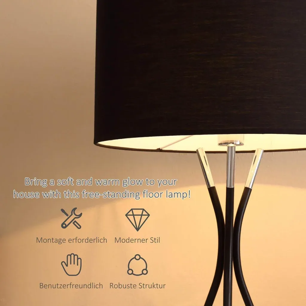 Stehlampe Wohnzimmer Tripod Stehleuchte 40W moderne Standleuchte mit E27 Fassung Stoffschirm Metallfuß für Schlafzimmer
