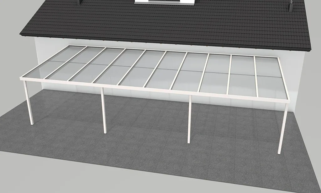 Terrassendach Premium, weiß, 10140 x 4060 mm - 10mm Verbundsicherheitsglas (VSG)