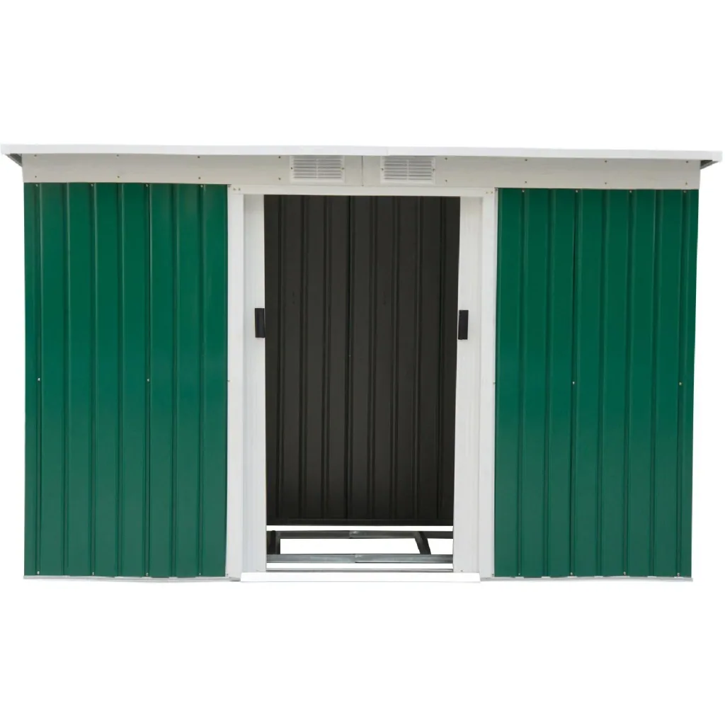 Metall Gerätehaus Gartenhaus Geräteschuppen Geräteschrank Metallhütte Pultdach verzinkt Grün 277 x 130 x 173 cm