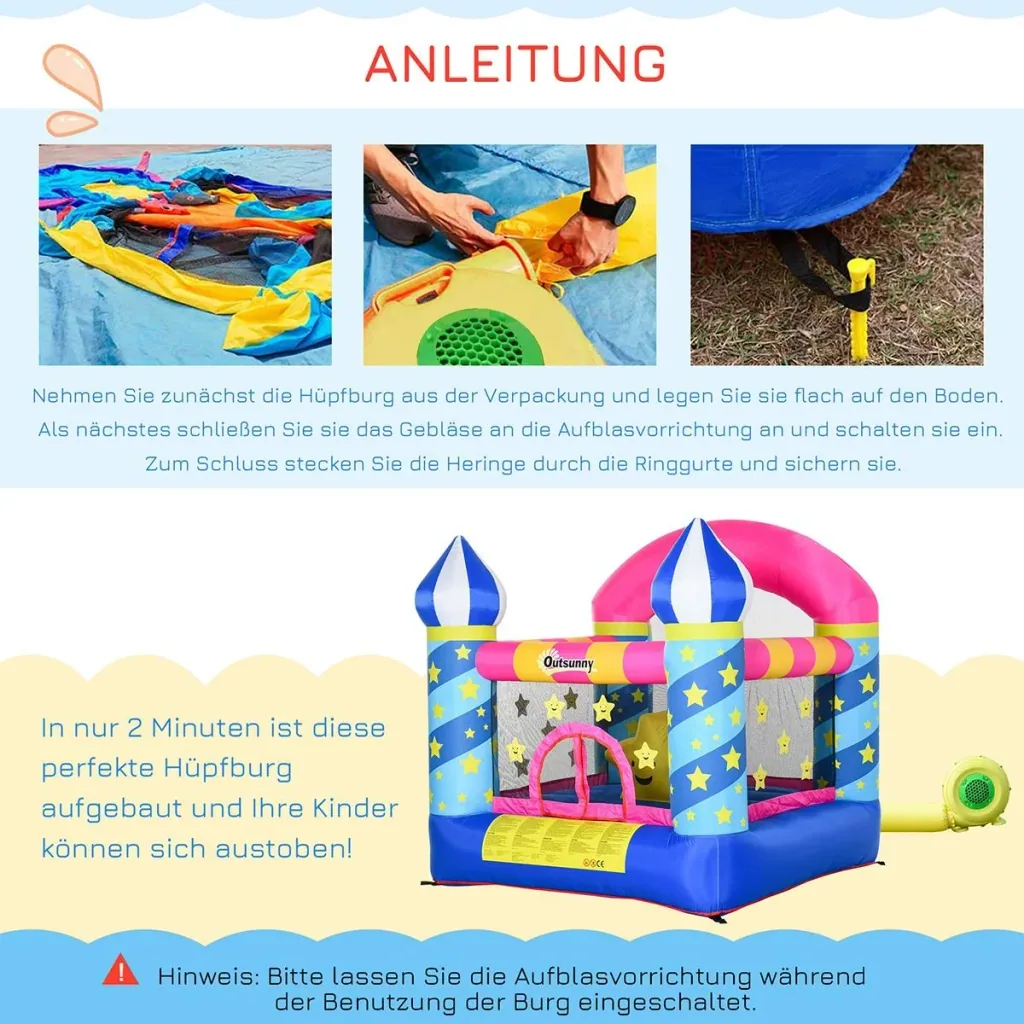 Kinderhüpfburg im Schloss- und Sternen Design bunt
