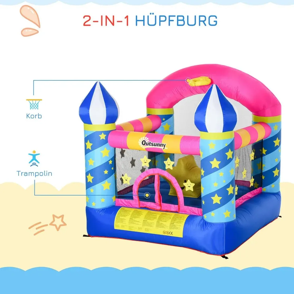 Kinderhüpfburg im Schloss- und Sternen Design bunt