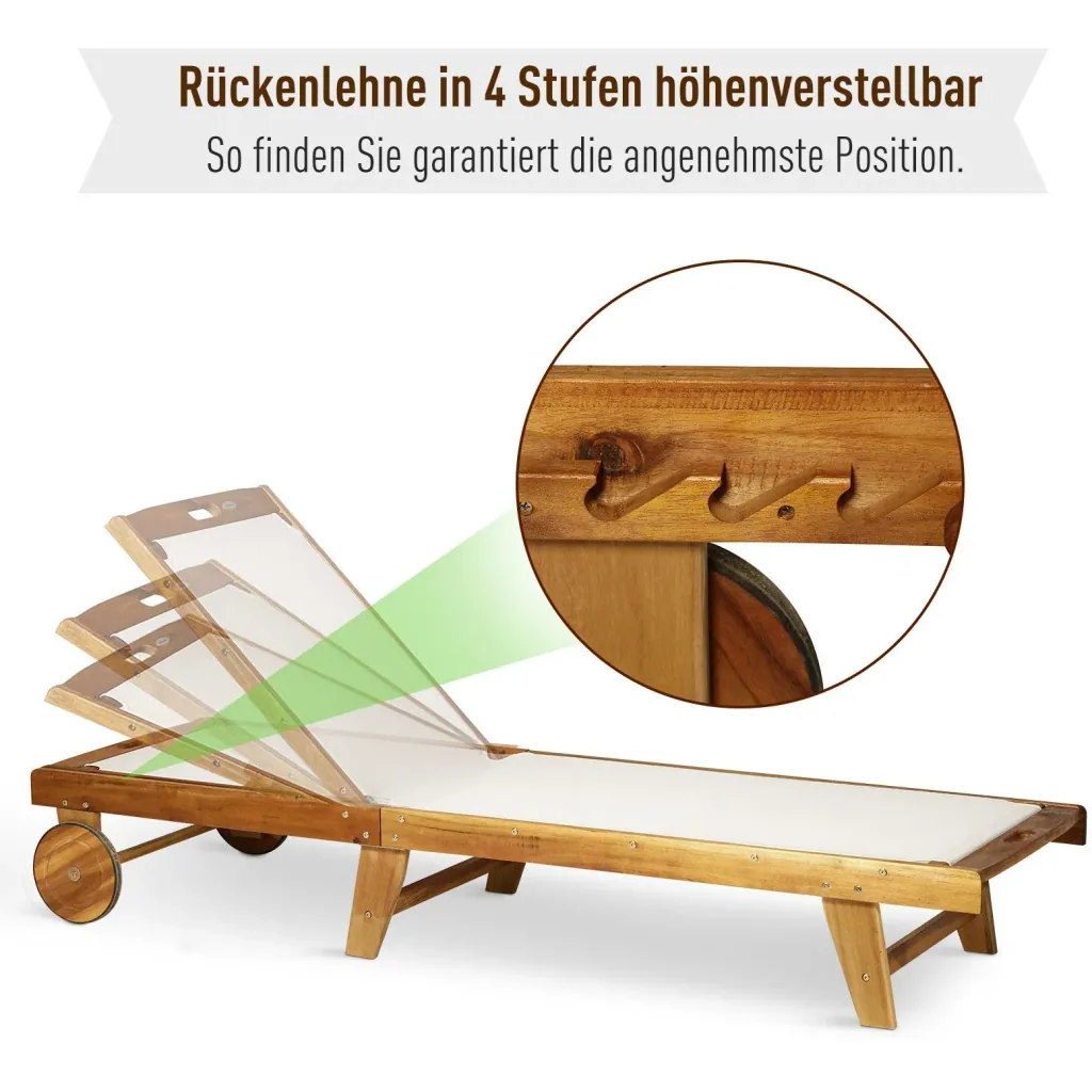 Sonnenliege Relaxliege Gartenliege verstellbar Akazienholz Textil Natur 198 x 60 x H87/80/69/45 cm