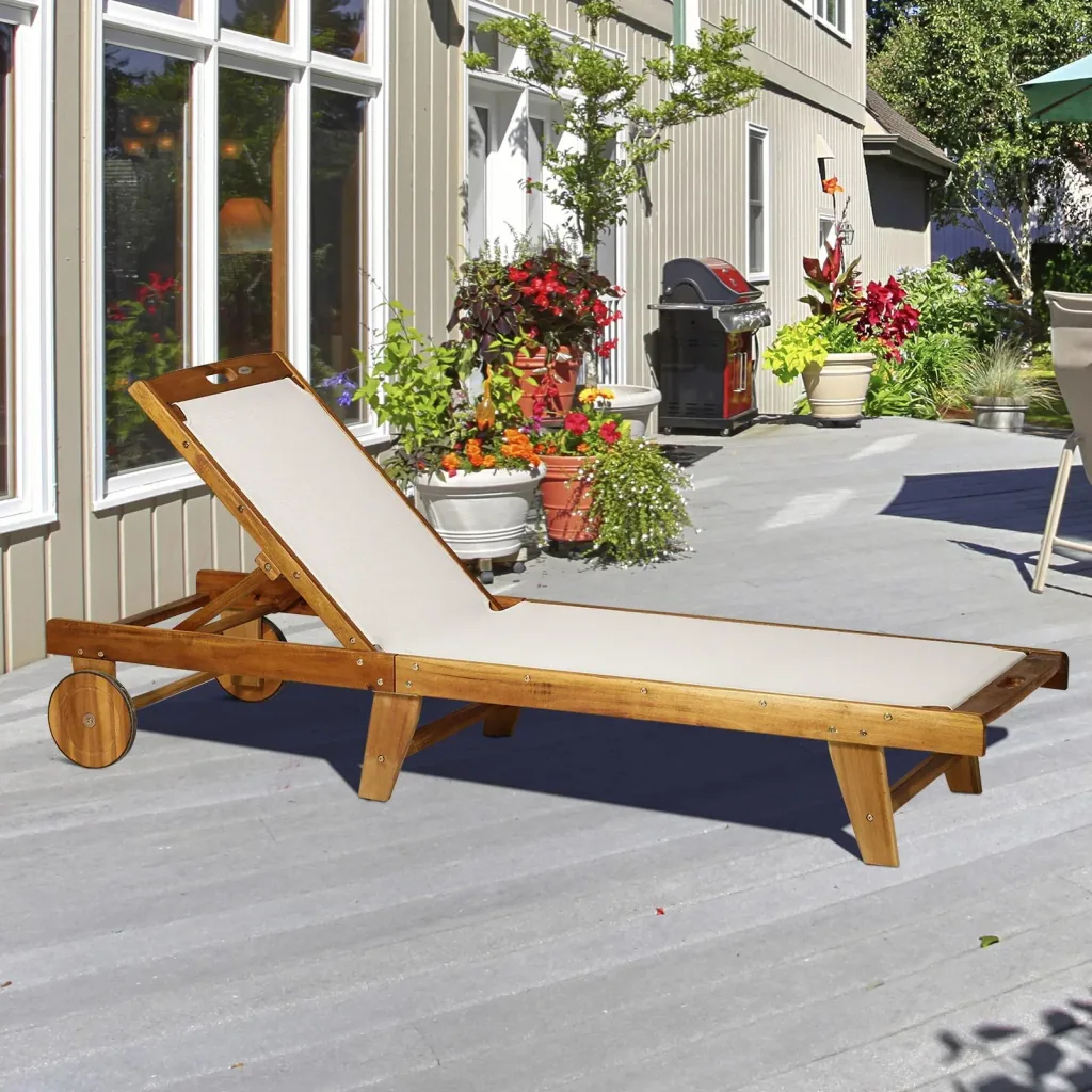 Sonnenliege Relaxliege Gartenliege verstellbar Akazienholz Textil Natur 198 x 60 x H87/80/69/45 cm