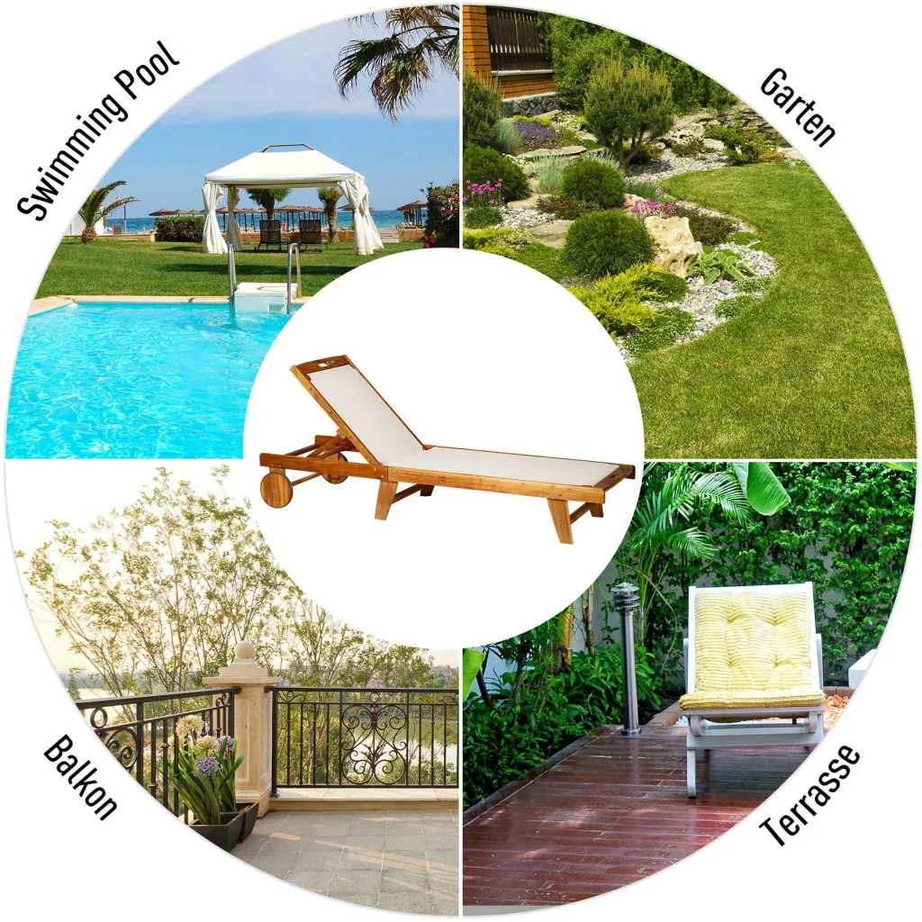 Sonnenliege Relaxliege Gartenliege verstellbar Akazienholz Textil Natur 198 x 60 x H87/80/69/45 cm
