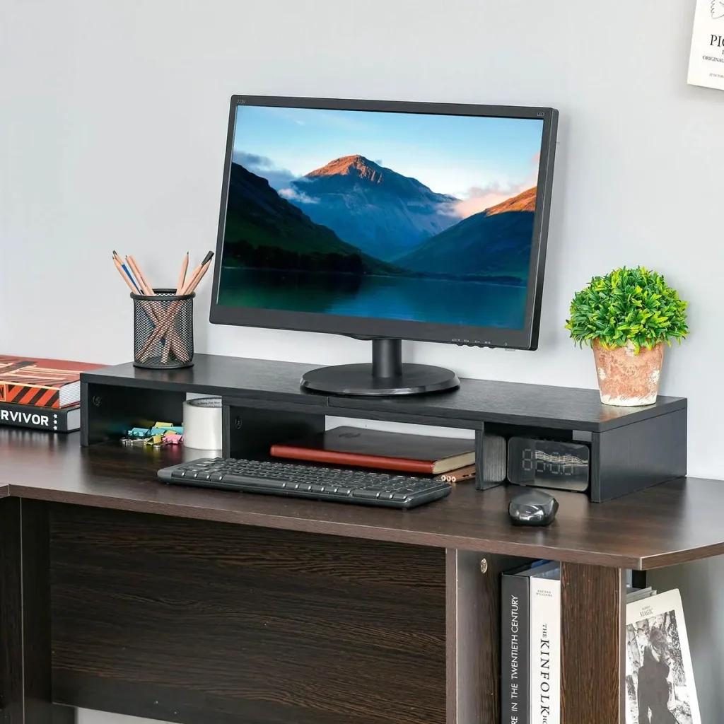 Monitorständer Länge Winkel verstellbar doppelter Bildschirmständer Holzregal Monitorhalter für Computerbildschirm Lapt