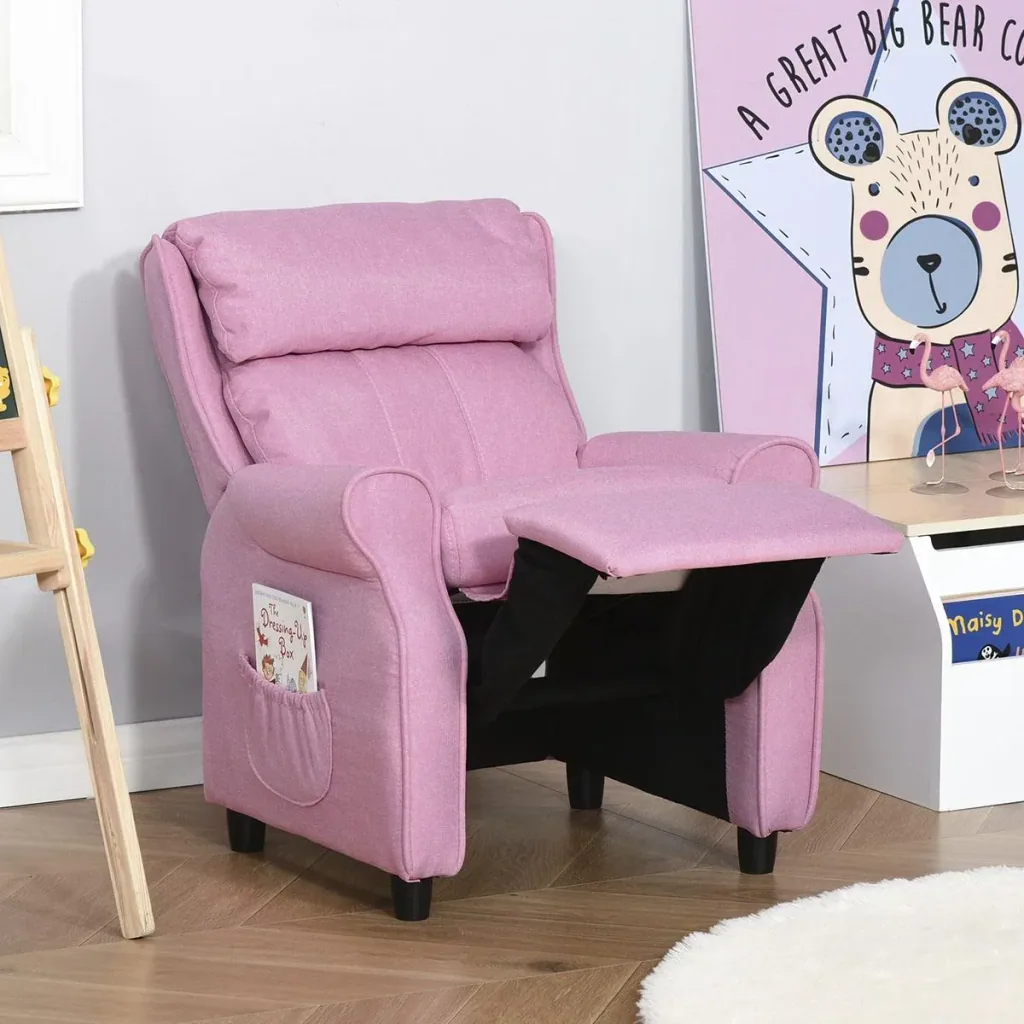 Kindersofa Kindercouch Kindersessel Stuhl Liegesofa verstellbar mit Fußstütze für 3-8 Jahre Jungen und Mädchen Rosa 58x5