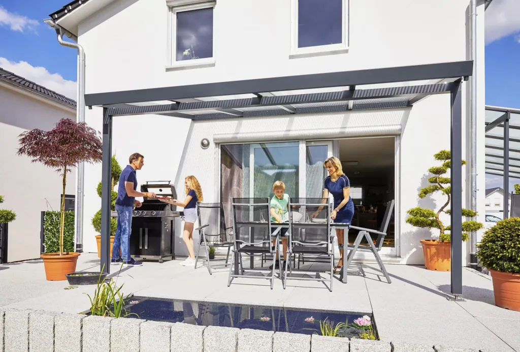 Terrassendach Premium, anthrazit, 4102 x 3060 mm - Polycarbonat Stegplatten 16 mm, bronze