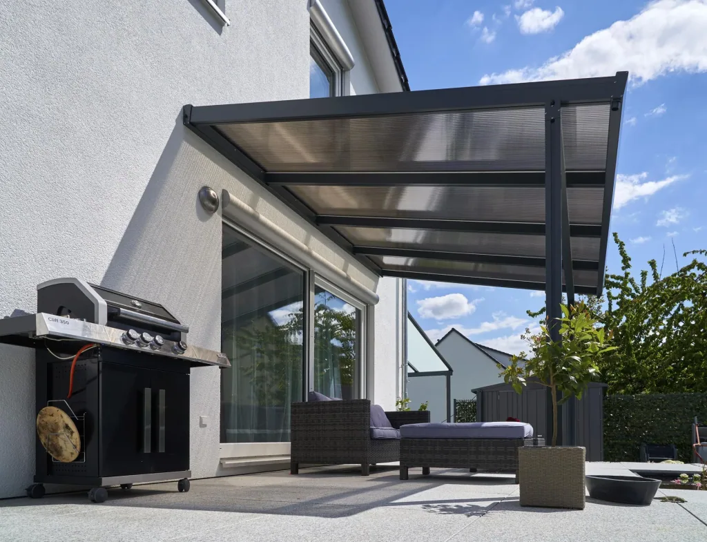 Terrassendach Premium, anthrazit, 4102 x 3060 mm - Polycarbonat Stegplatten 16 mm, bronze