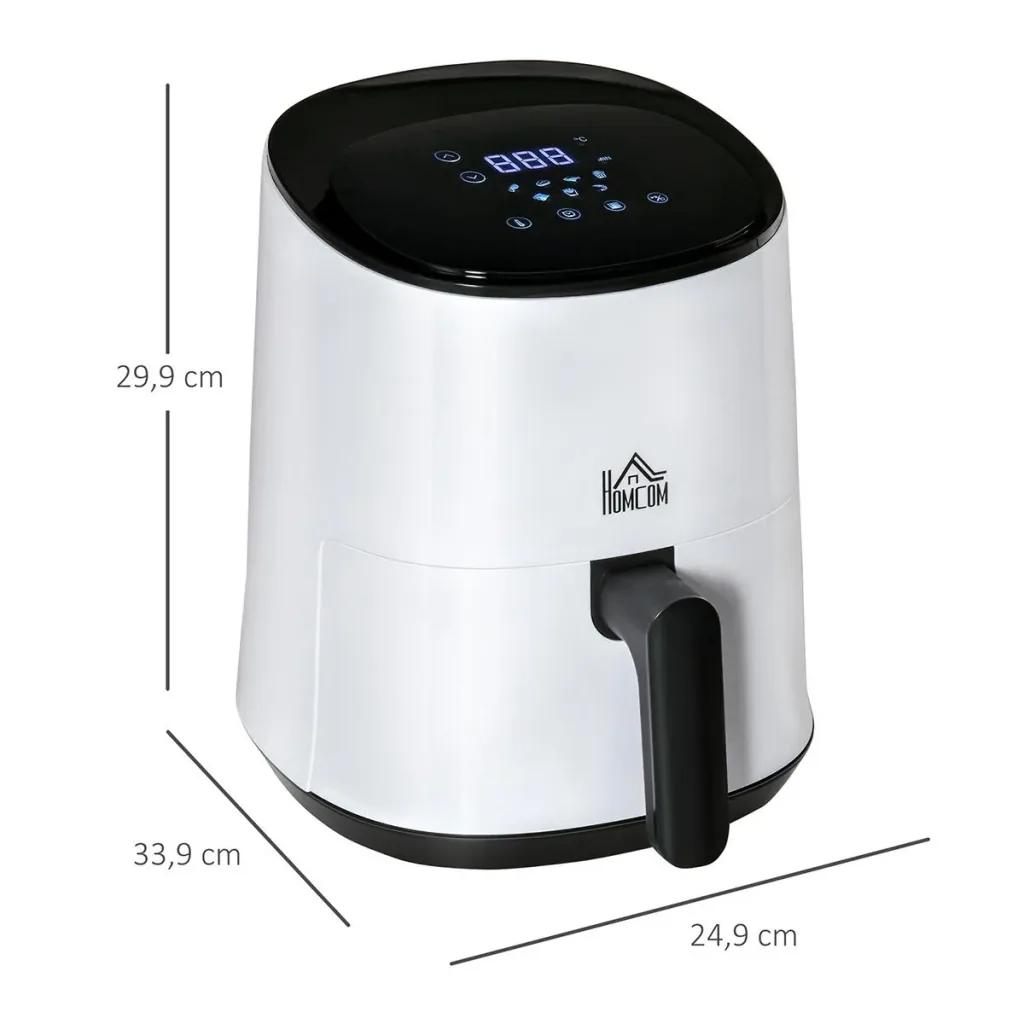 Heißluftfritteuse 2,5 L 1300W mit 7 Menukörben mit Antihaftbeschichtung Stahl weiß + schwarz 33,9 x 24,9 x 29,9 cm