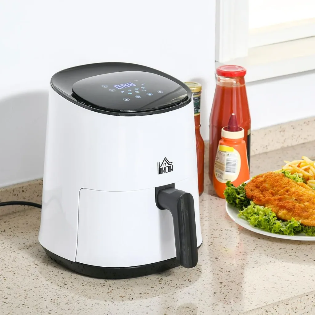 Heißluftfritteuse 2,5 L 1300W mit 7 Menukörben mit Antihaftbeschichtung Stahl weiß + schwarz 33,9 x 24,9 x 29,9 cm