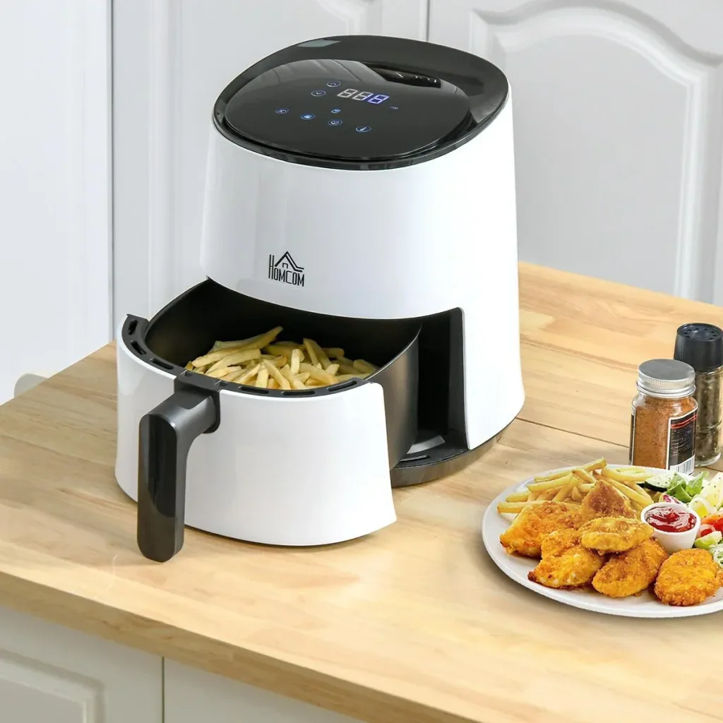 Heißluftfritteuse 2,5 L 1300W mit 7 Menukörben mit Antihaftbeschichtung Stahl weiß + schwarz 33,9 x 24,9 x 29,9 cm