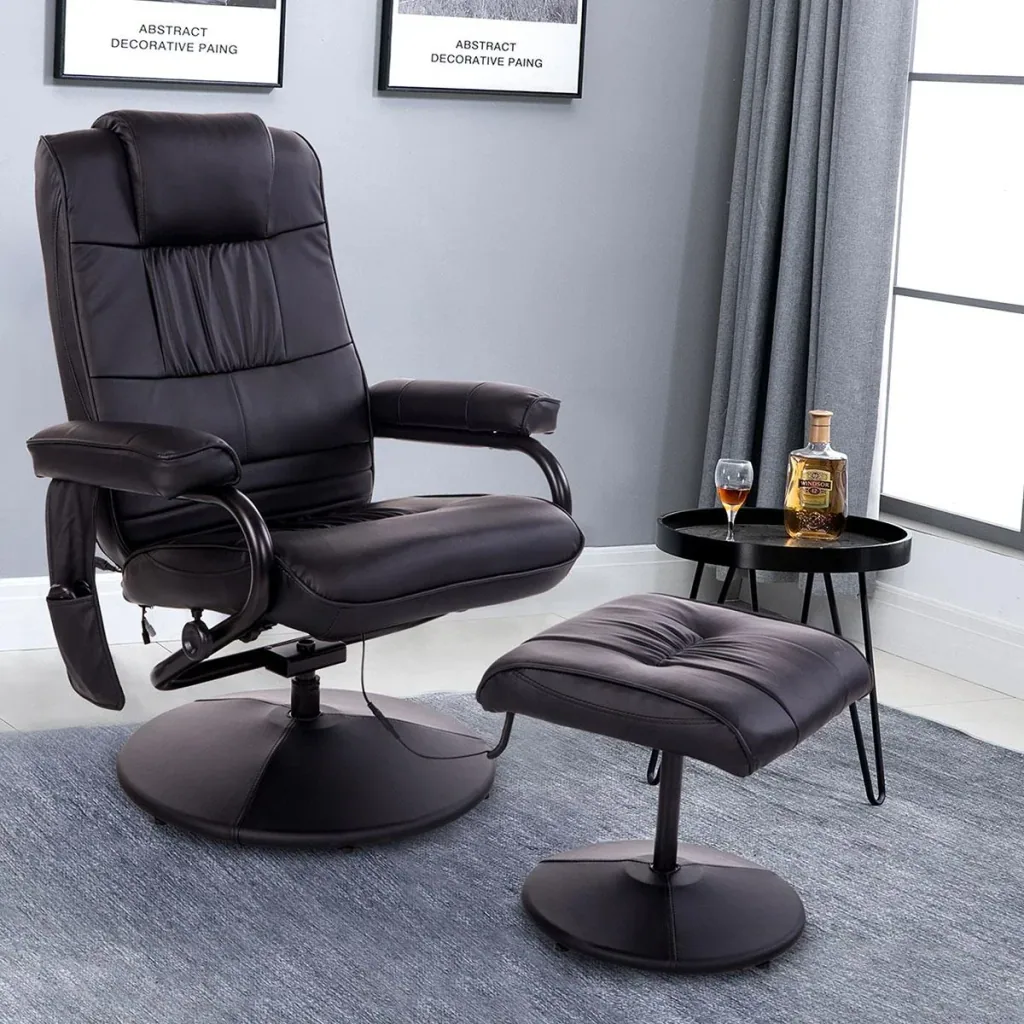 Massagesessel Relaxsessel Fernsehsessel TV Sessel mit Massagefunktion inkl. Hocker Kunstleder Schwarz 77 x 84 x 95 cm