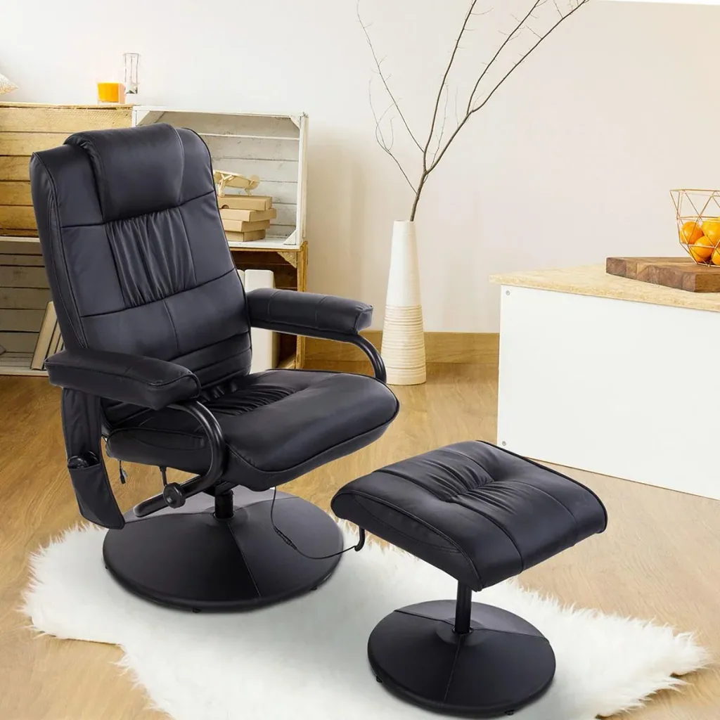Massagesessel Relaxsessel Fernsehsessel TV Sessel mit Massagefunktion inkl. Hocker Kunstleder Schwarz 77 x 84 x 95 cm