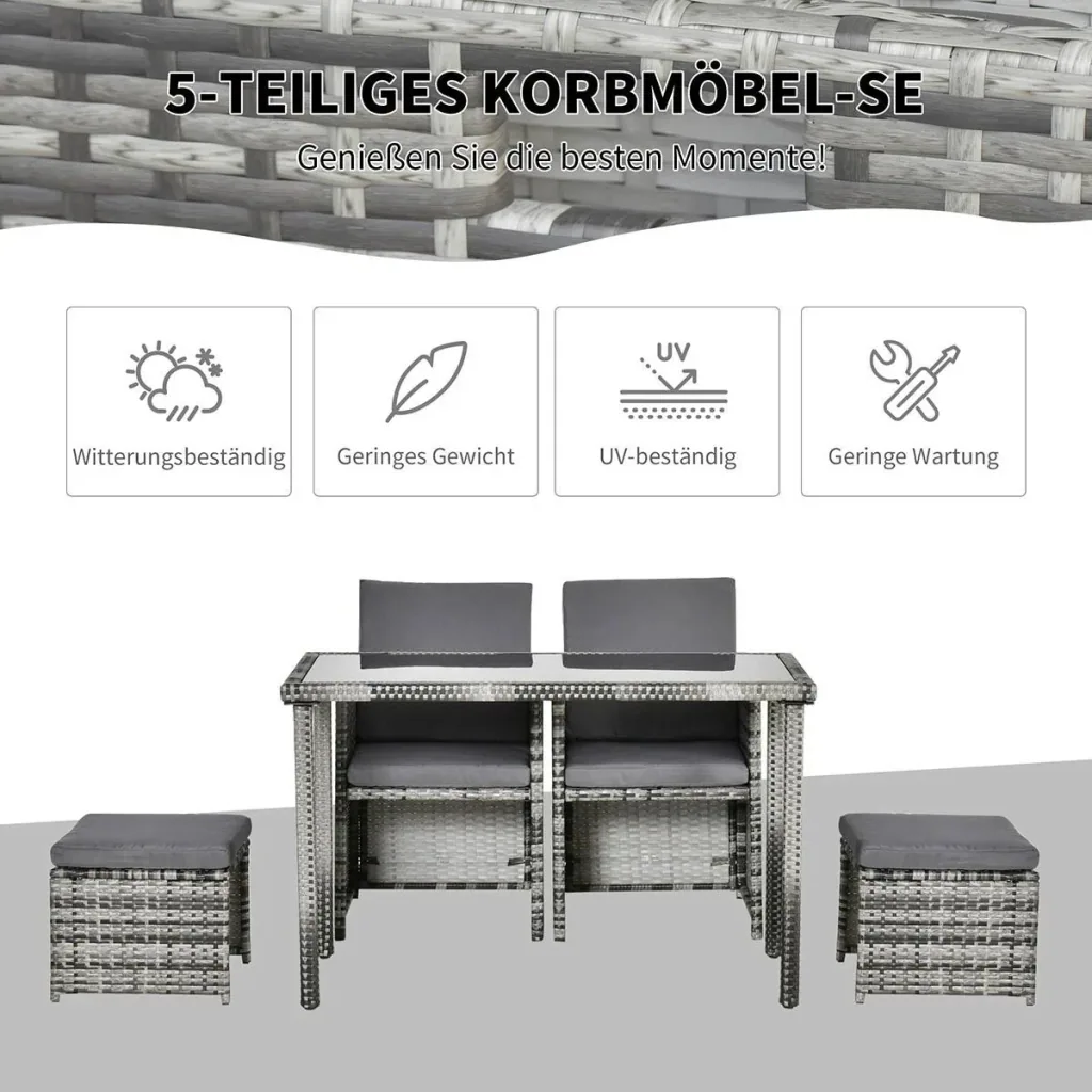 Polyrattan Sitzgruppe Essgruppe Gartenset Garnitur 11 tlg. mit Kissen, Grau