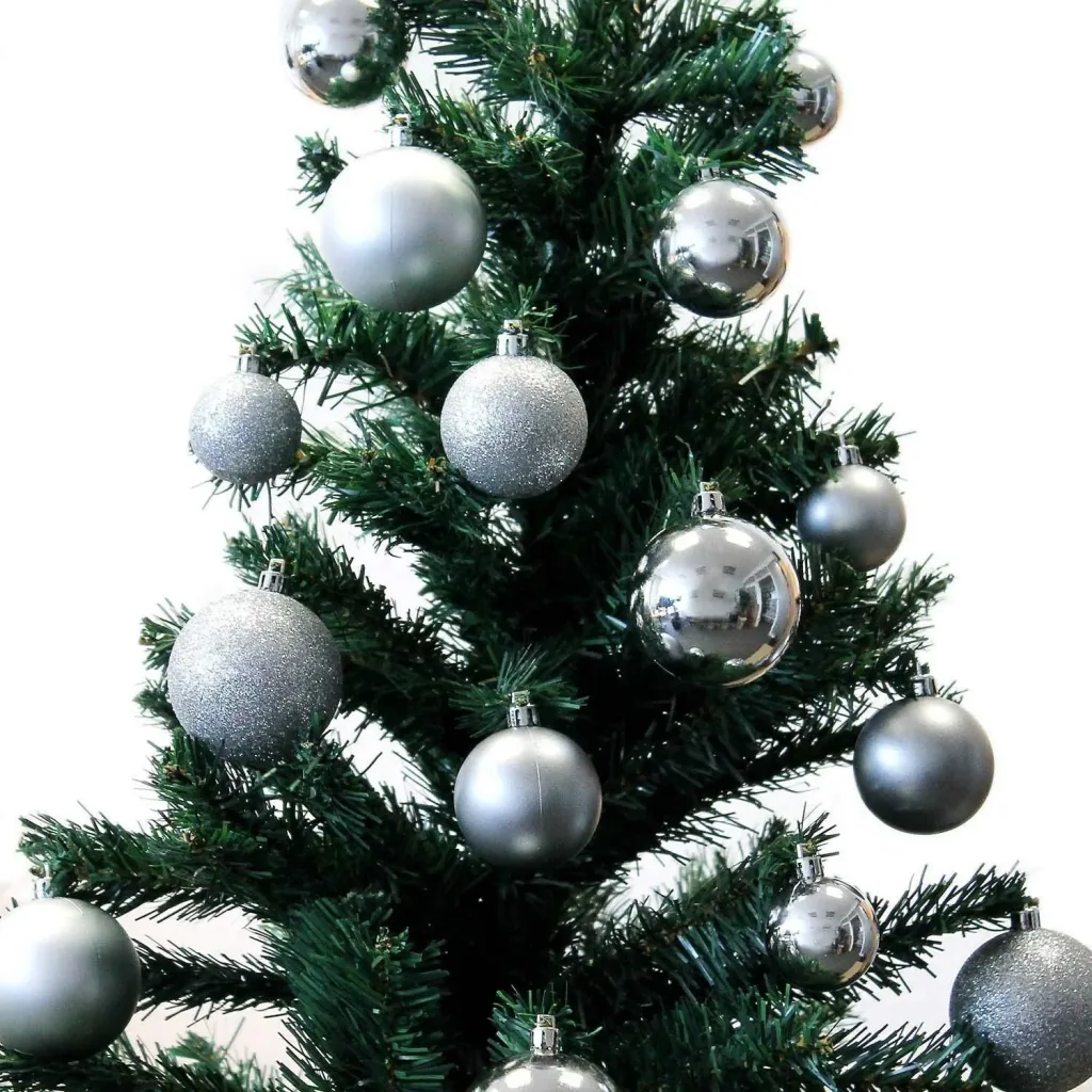 Weihnachtskugeln - 70 Kugeln - mit Aufbewahrungsbox - Kunststoff / Kunststoff - Silber