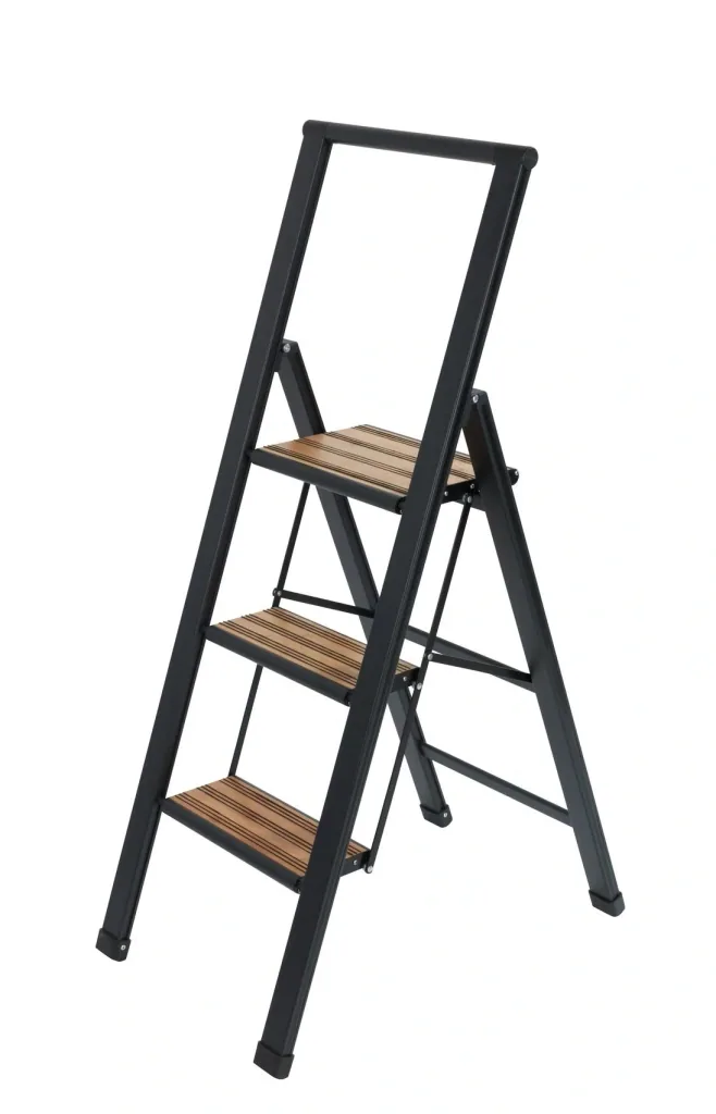 Alu-Design Klapptrittleiter 3-stufig Schwarz, rutschfeste Haushaltsleiter, Sicherheits-Stehleiter