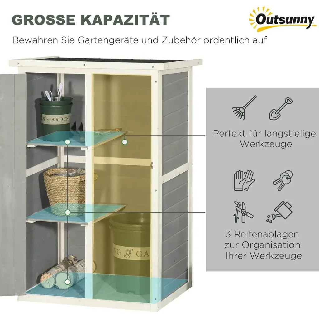 Gartenhaus Gerätehaus Geräteschuppen mit Regalböden Geräteschuppen Lagerschuppen für Garten Tanne Schwarz+Grau+Weiß 75 x