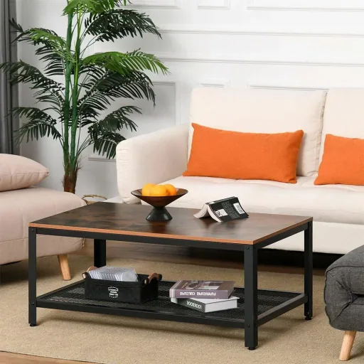 Vintage Couchtisch mit Ablage schwarz/walnuss