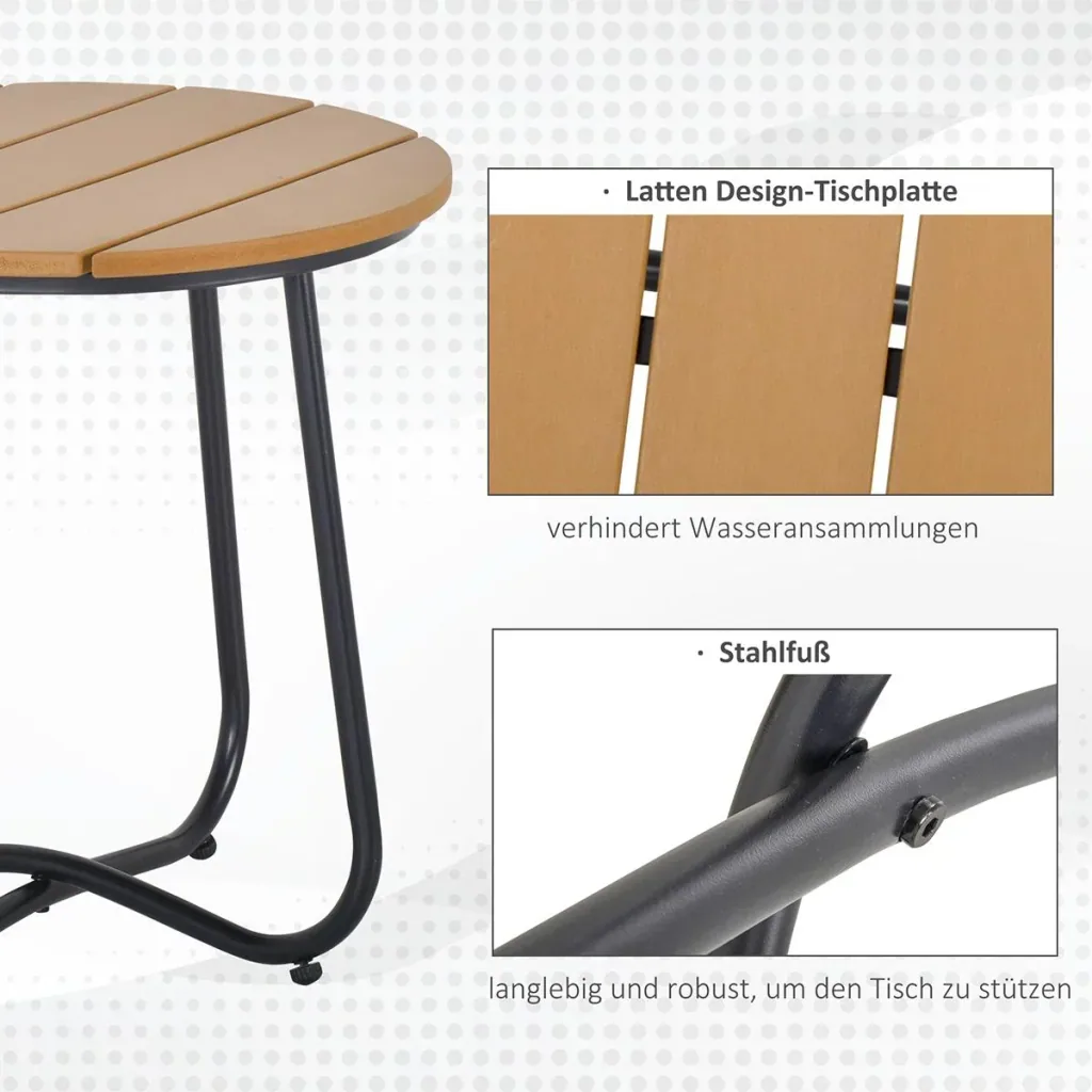 Gartentisch Rundtisch elegant Gartenmöbel stabil verstellbare Füße Dekoration Garten Terrasse Wohnzimmer Stahlboden Brau