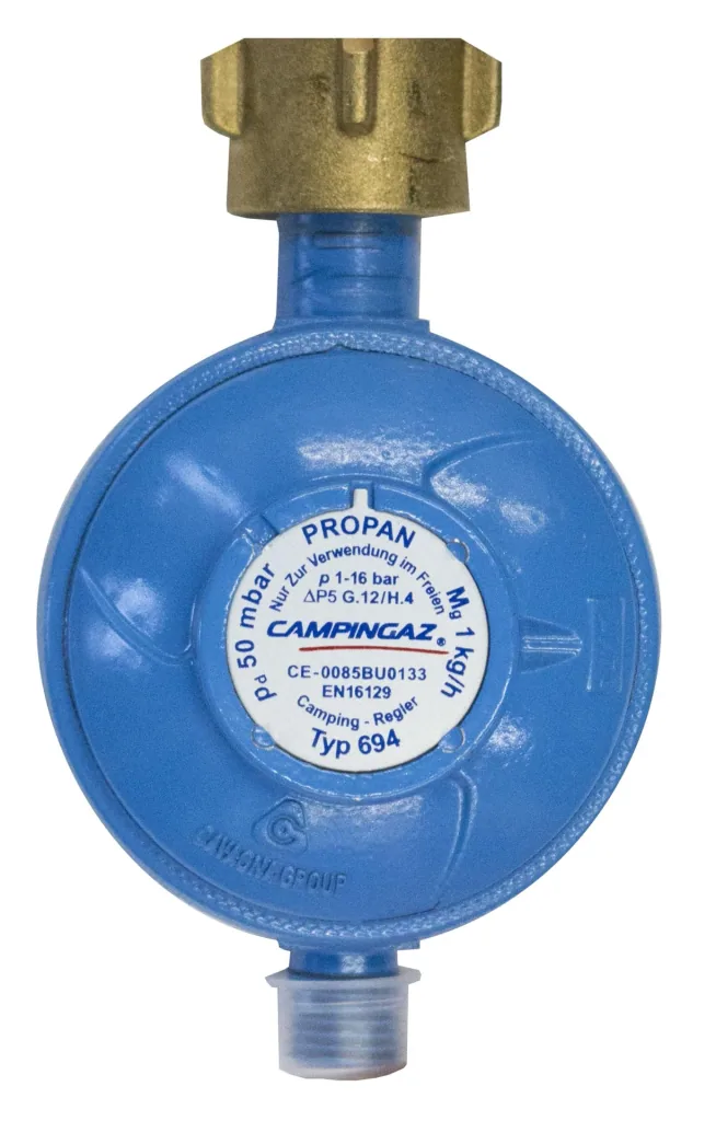 Regler 50 mbar - 1 Abgang , Durchfluss 1 kg/h, für Butan/Propan, 1/4'' Linksgewinde