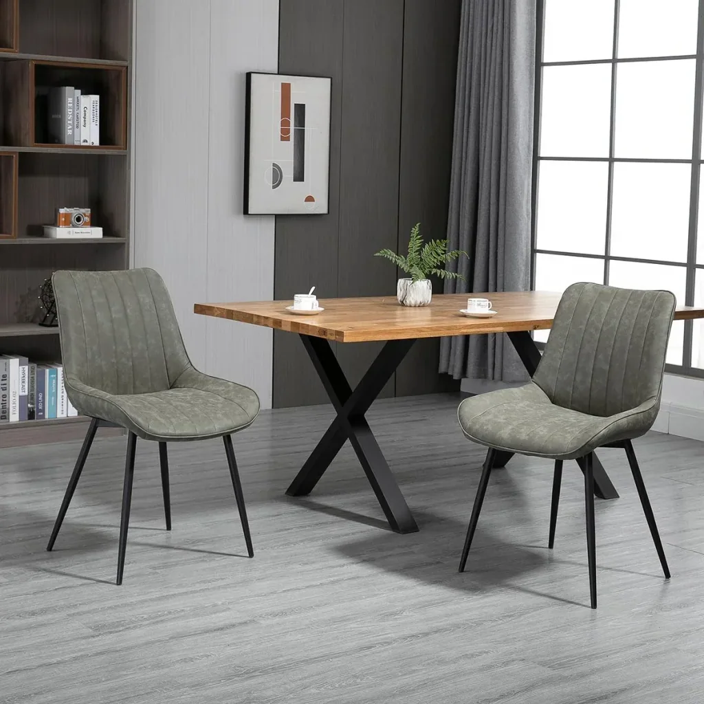 2-teiliges Set Esszimmerstuhl Küchenstuhl mit Rücklehne Metallbeine Retro-Stil Kunstleder Stahl Grau 53 x 62 x 88 cm 2 t