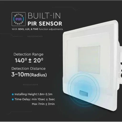 VT-158S LED-Flutlicht mit Sensor - 50W - 4000 Lm - 6500K - Weiß