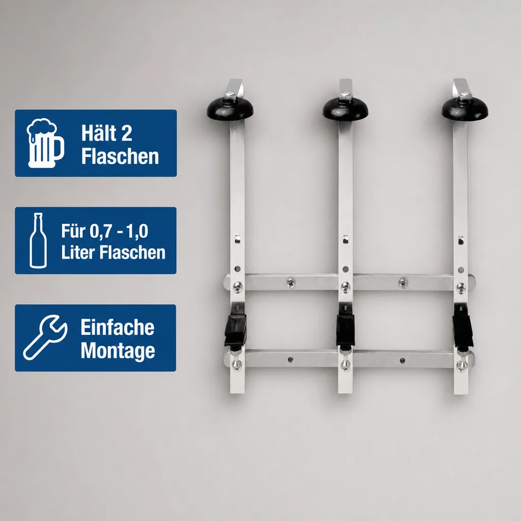 Profi Wandhalter für 0,7 - 1,0L Flaschen - Wandhalterung für 2 Flaschen