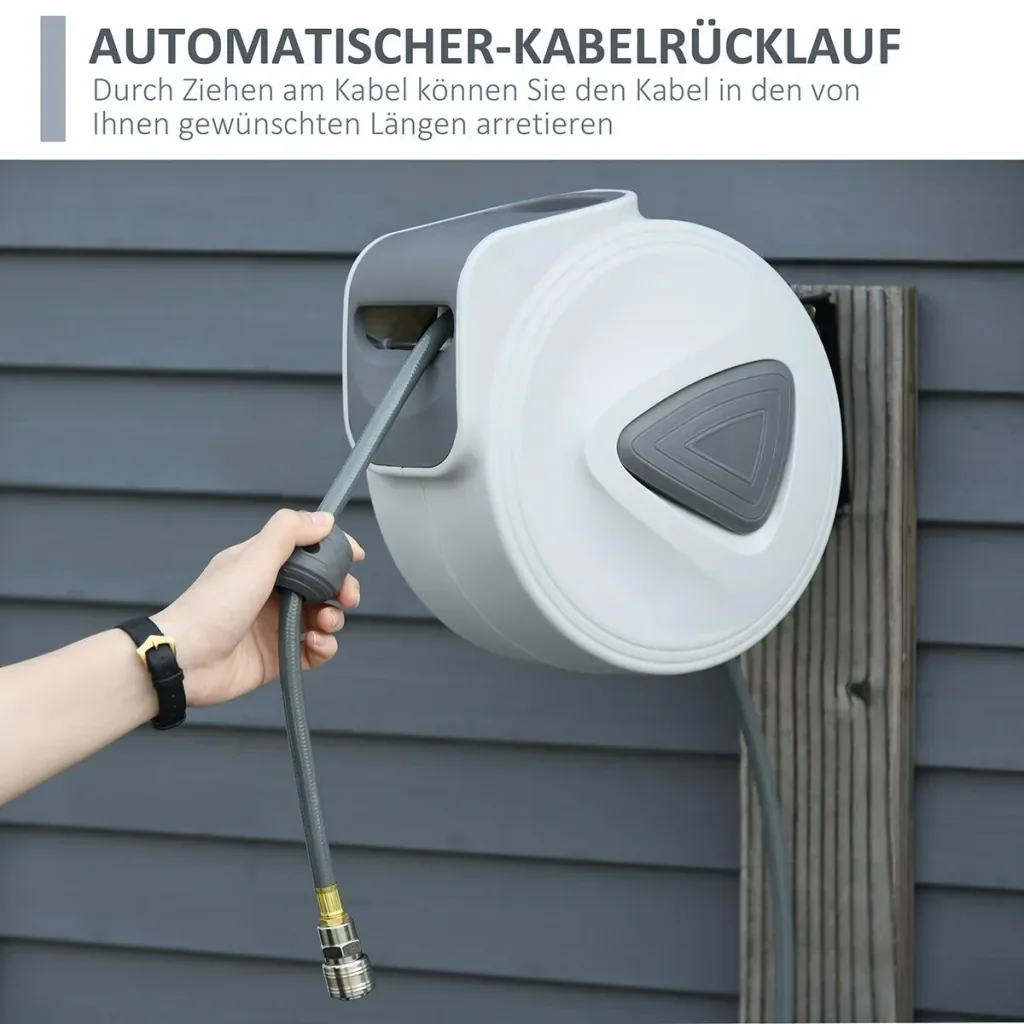 Luftschlauchtrommel mit automatisches Aufrollen Schlauchaufroller Schlauchbox 10 m Schlauch Wandmontage für Garten 180°